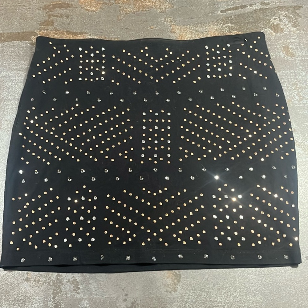 Black Express silver rose gold studded lined elastic waist mini skirt small